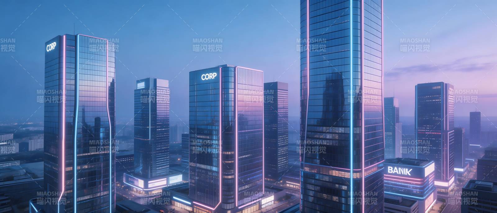 未来都市霓虹天际线图片