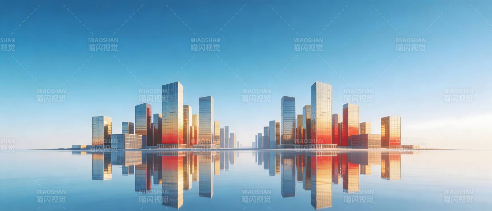 水镜都市 晨曦倒影图片