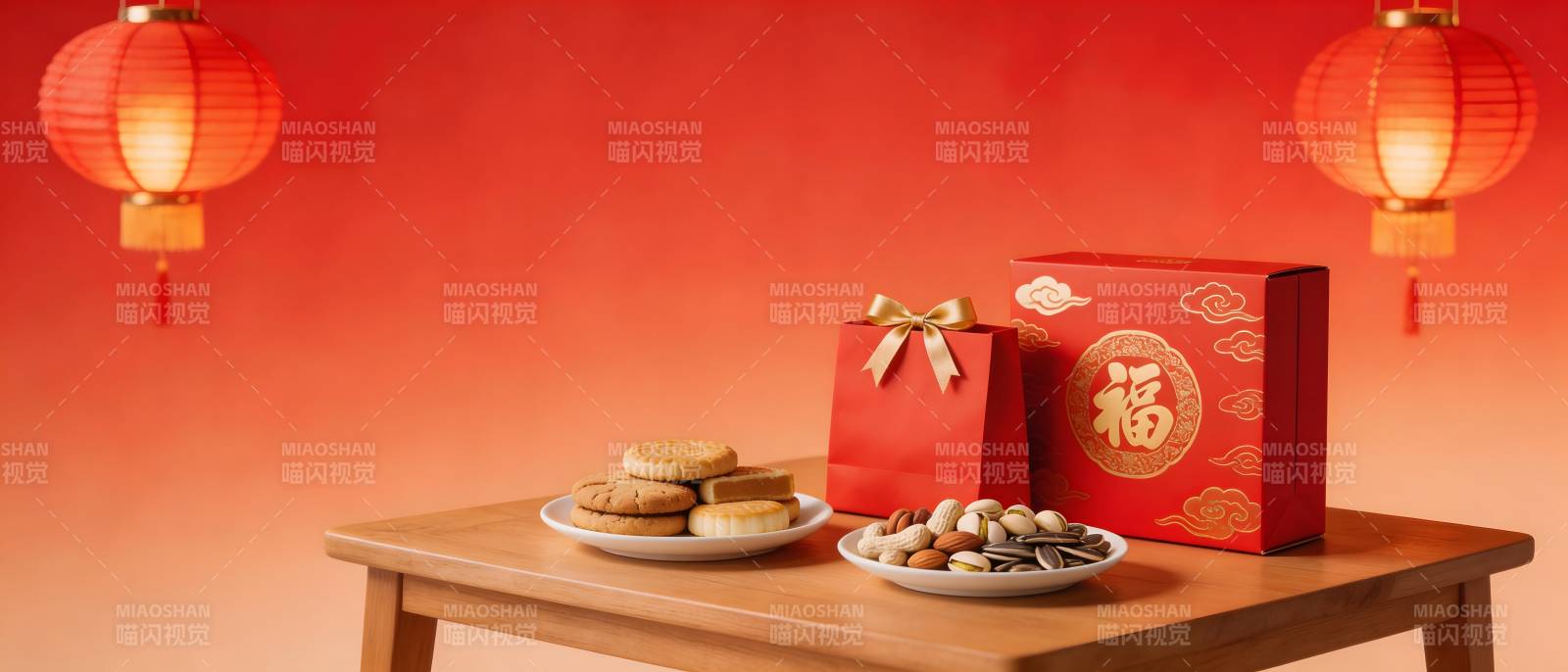 红灯笼下年味礼盒甜图片