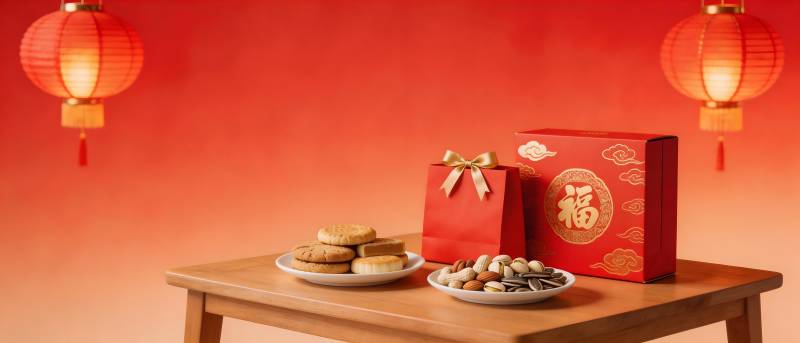 红灯笼下年味礼盒甜图片