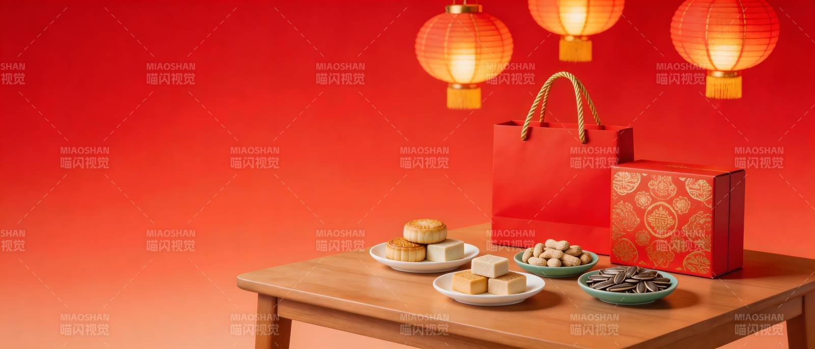 红灯笼下年味浓 礼盒糕点迎新春图片