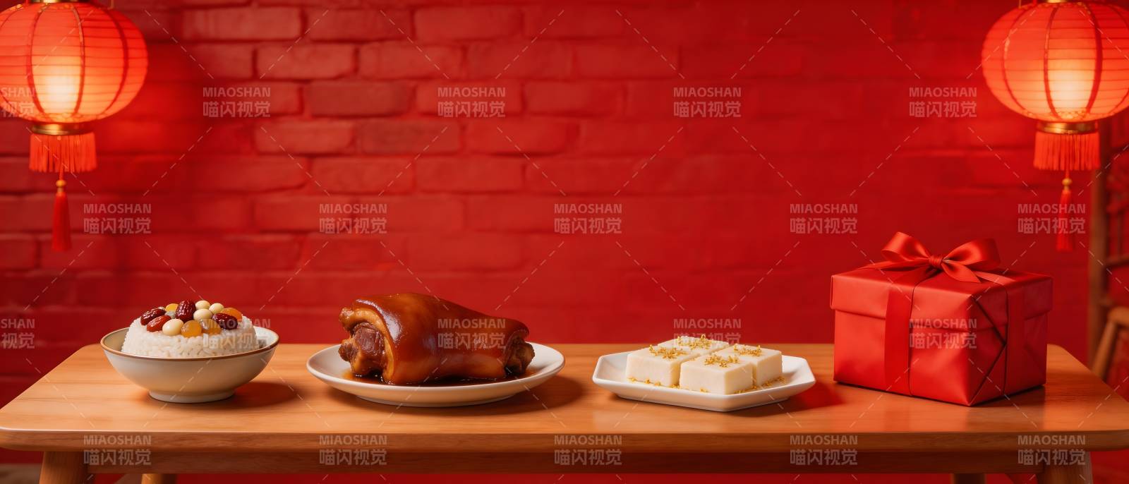 红灯笼下年味浓 美食礼盒迎新春图片