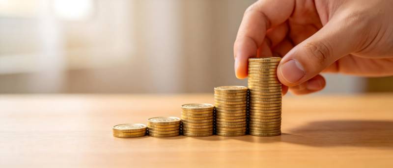 手叠金币 步步高升图片