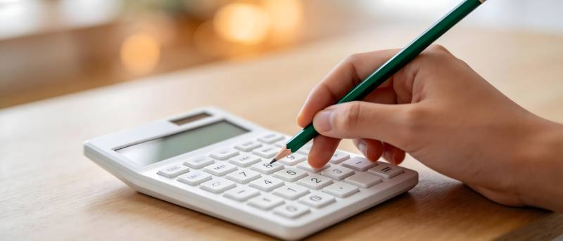 手持铅笔按计算器图片