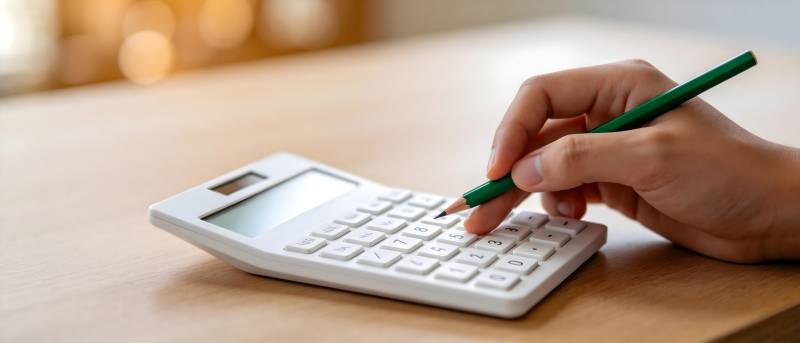 手握绿笔 轻点计算器图片