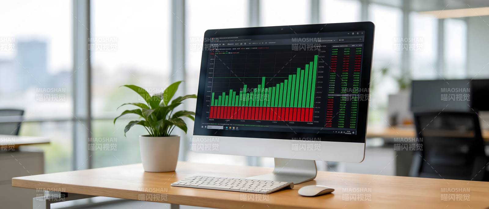 股市上涨趋势图显示在电脑屏幕上图片