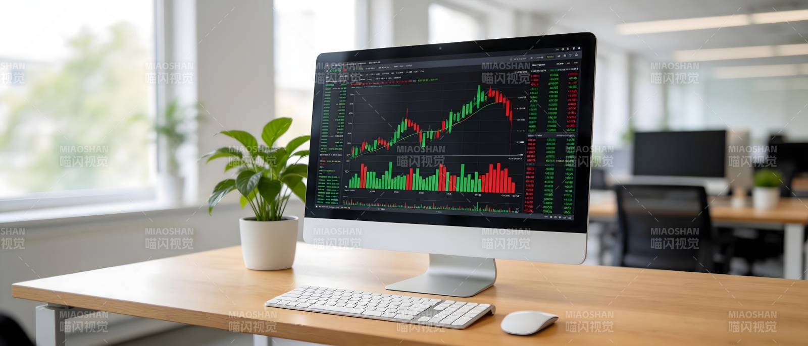 股市图表显示在电脑屏幕上图片