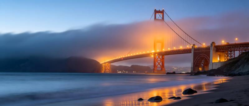 雾锁金门 灯火映海湾图片