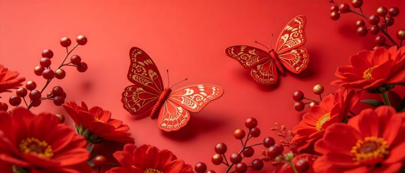 红蝶戏花 喜庆迎春图片