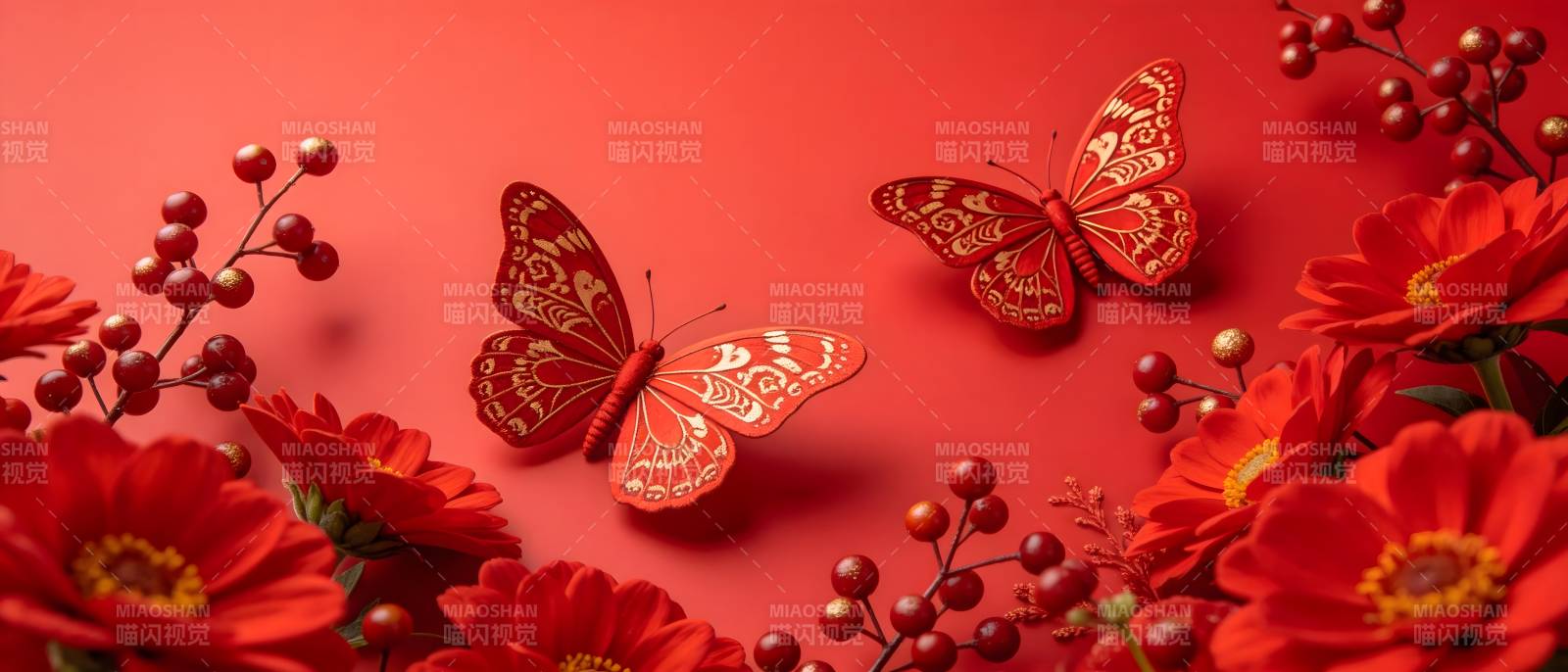 红蝶戏花 喜庆迎春图片