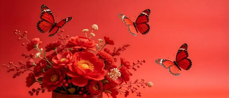 红蝶舞花间 喜庆迎新春图片