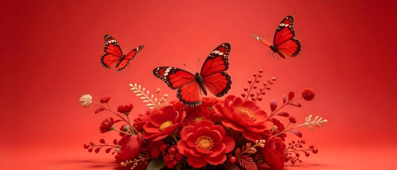 红蝶舞花间 喜庆迎新春图片