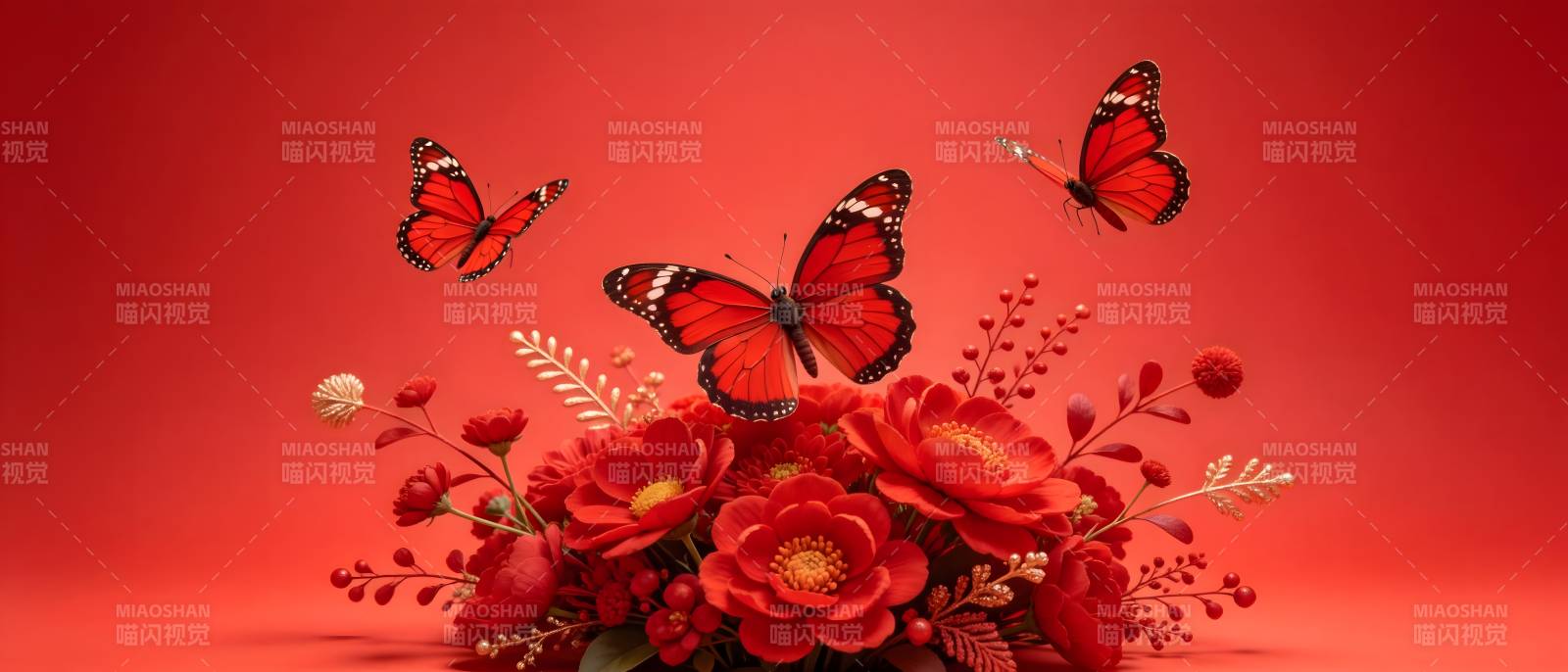 红蝶舞花间 喜庆迎新春图片