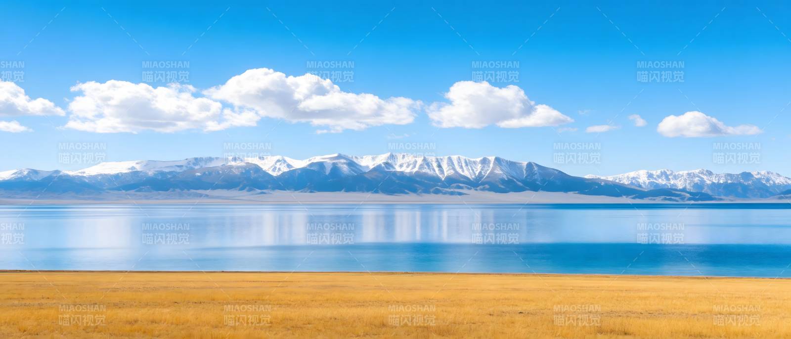 雪山映湖 金草连天图片