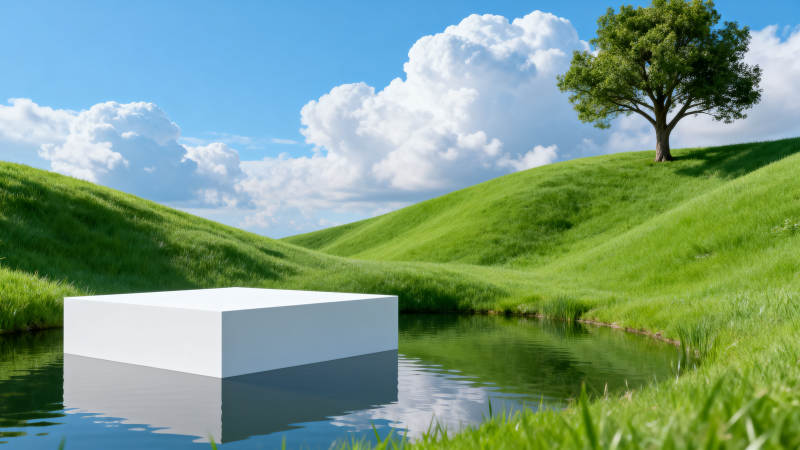 绿野白盒映水天图片