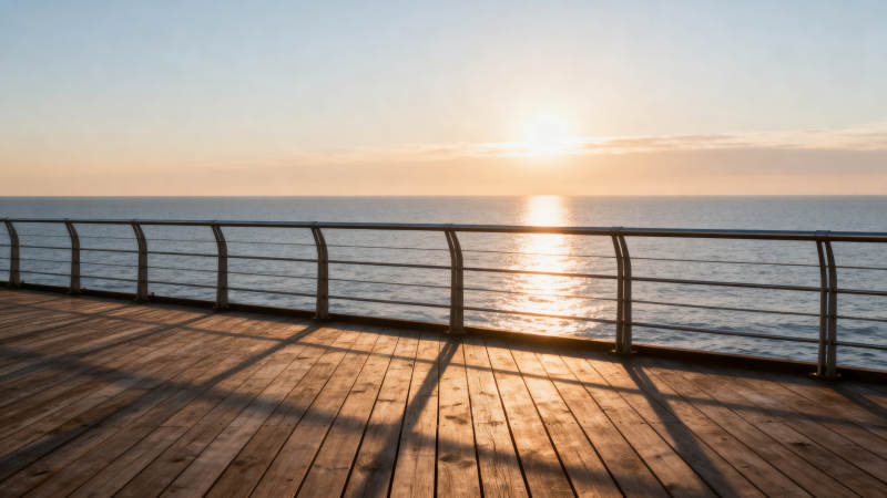 夕阳海面 木栈道静美如画图片