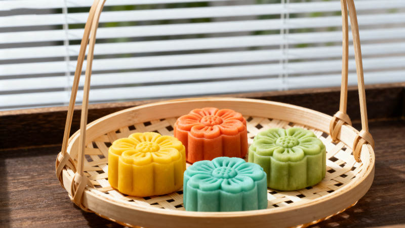 竹篮盛四色花糕 雅致清新图片