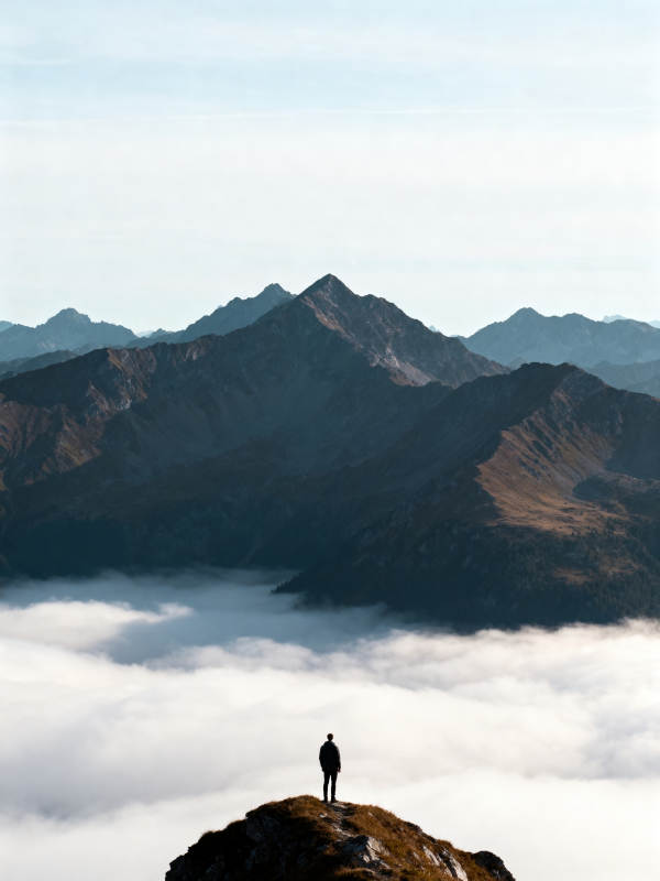 云海之巅 孤影望群山图片