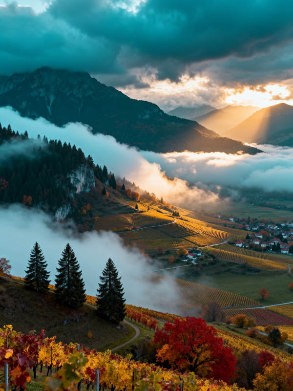 云海秋山 霞光染谷图片