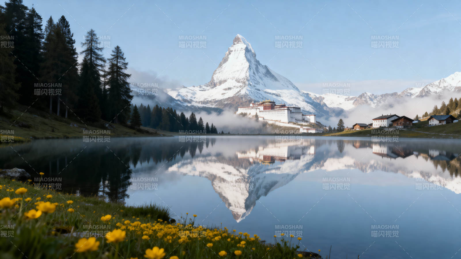 马特洪峰湖景倒影如画图片