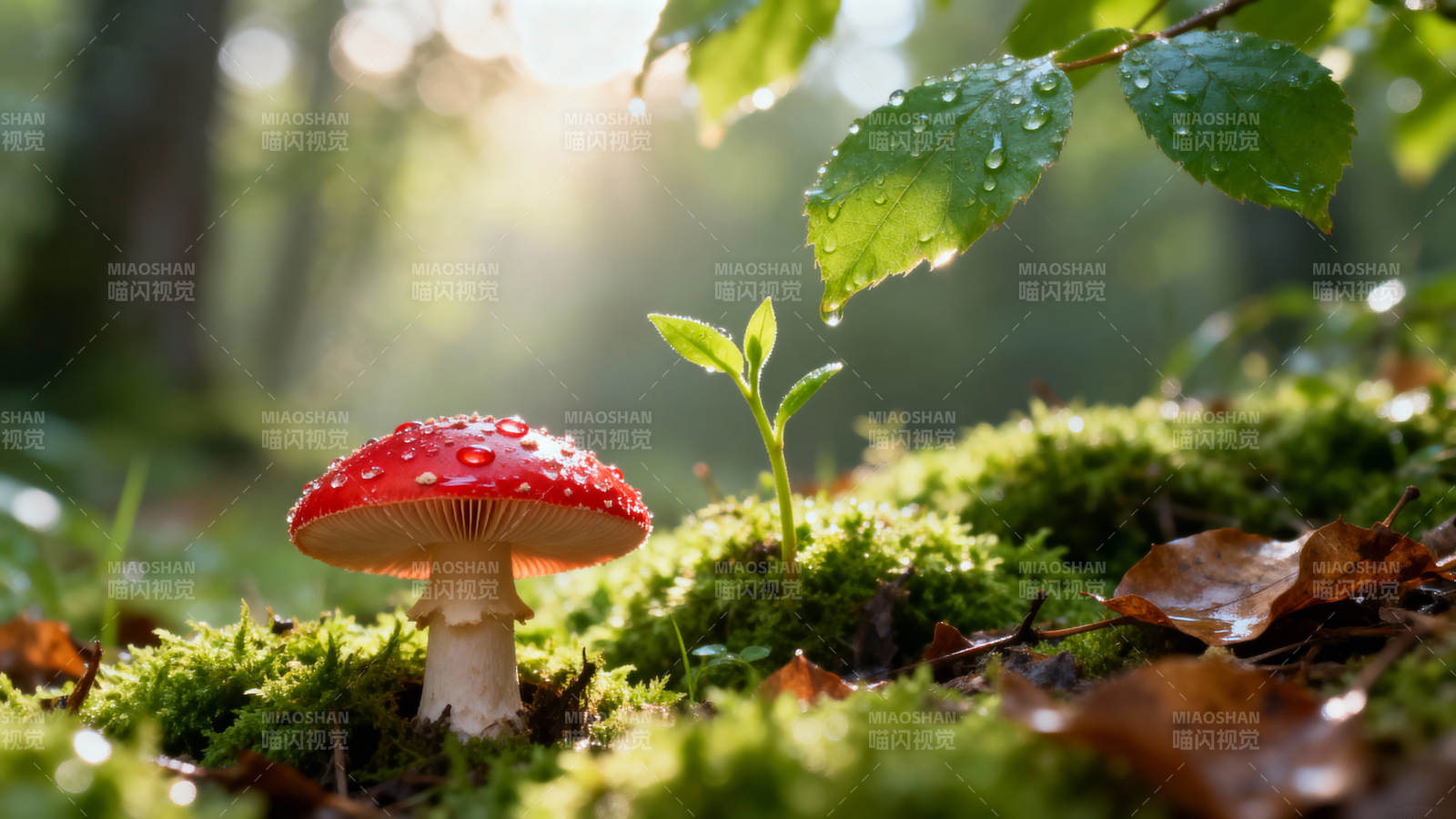 林间红菇伴新芽图片