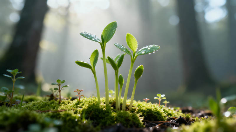 晨光中的嫩芽新生图片