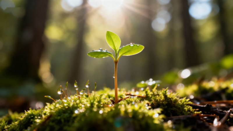 晨光中的新生嫩芽图片