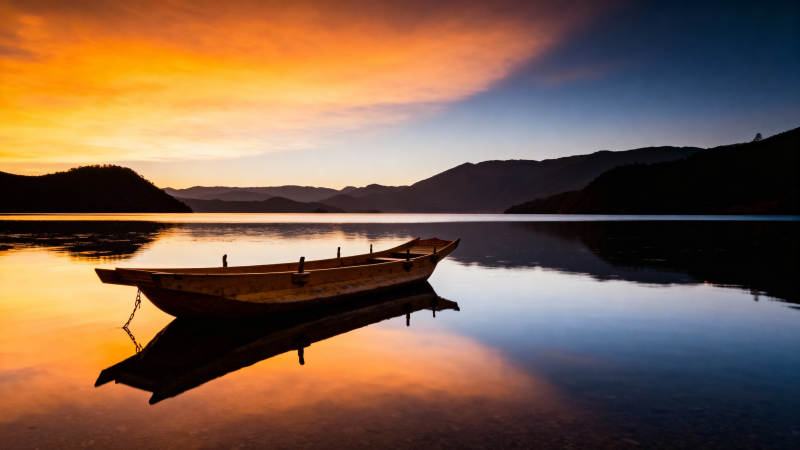 夕阳湖舟 静影沉璧图片