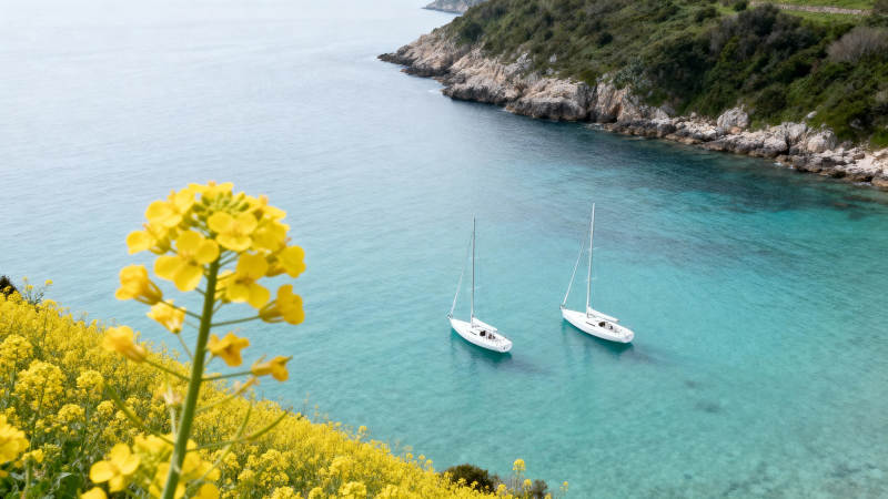 黄花碧海双帆静图片