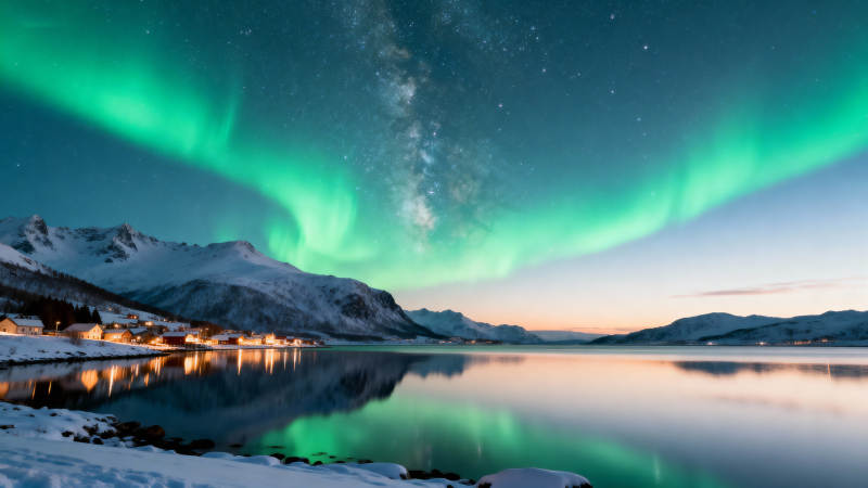 极光映雪湖 星河落人间图片