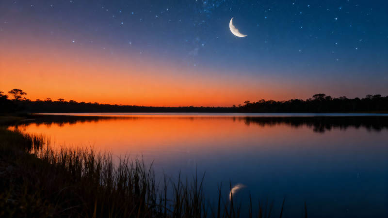 月落湖心 星夜如诗图片