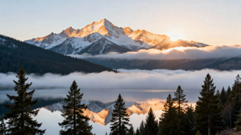 雪山云海映晨光图片