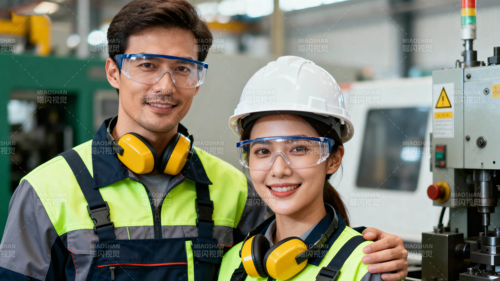 工厂安全搭档微笑合影图片