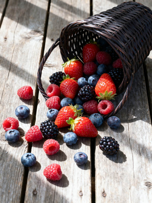 篮倾果落 鲜莓满木台图片