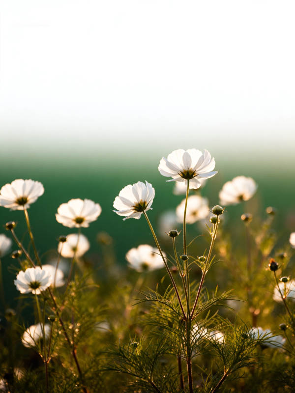 晨光中的白色波斯菊图片