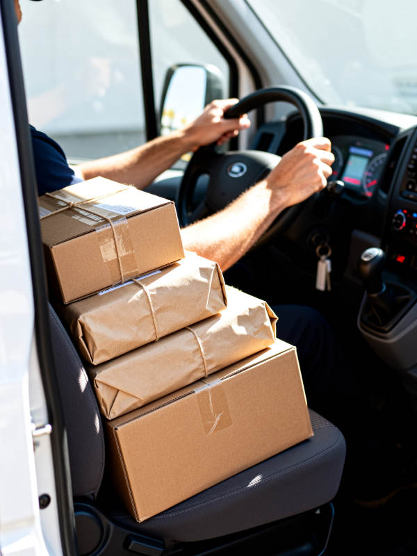 快递员驾驶中 包裹堆满副驾图片