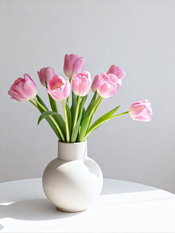 粉 tulip 白瓶静物美图片