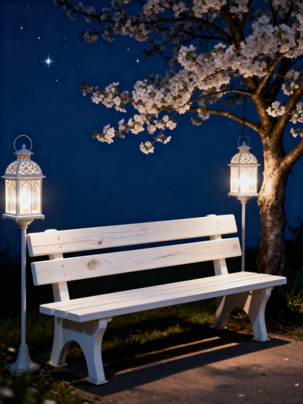 樱下长椅 星夜灯影伴眠图片