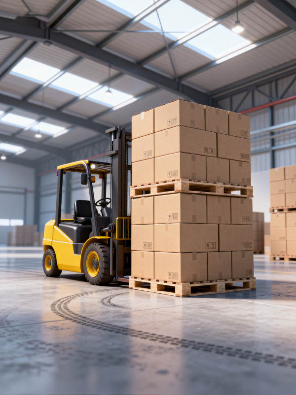 叉车搬运堆叠纸箱图片