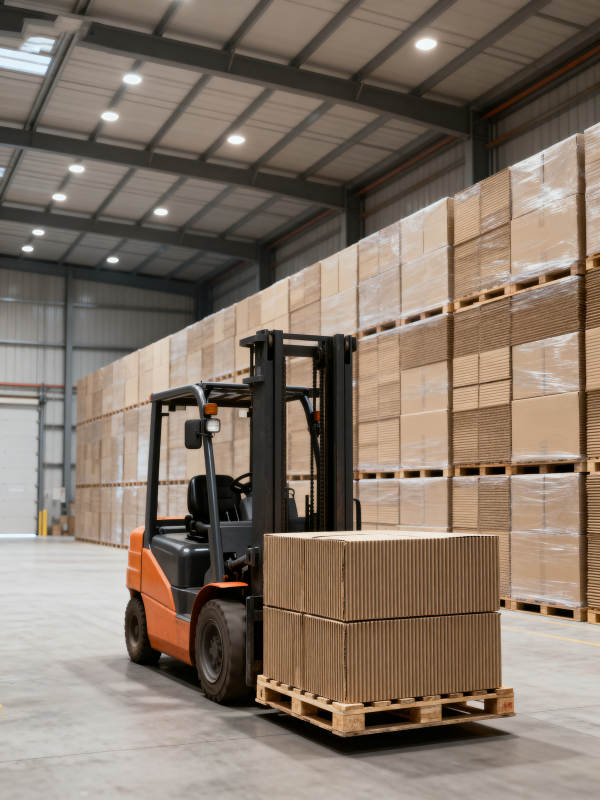 叉车搬运纸箱 仓库高效作业图片