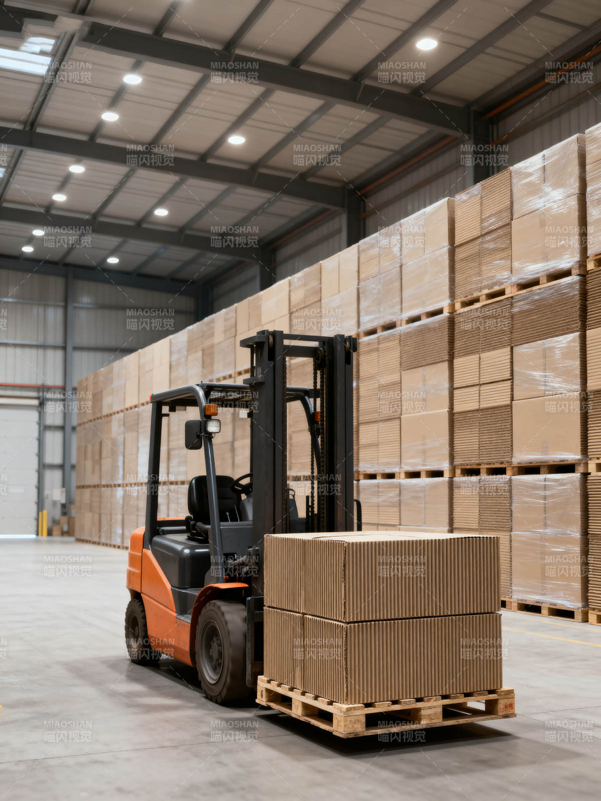 叉车搬运纸箱 仓库高效作业图片