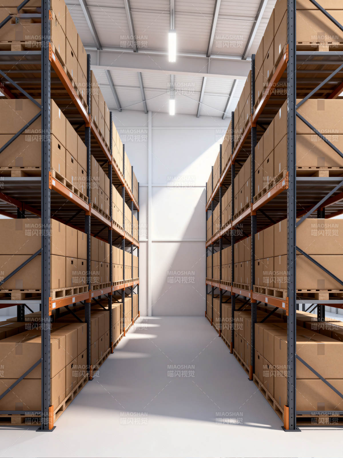 仓库货架整齐排列 空间宽敞明亮图片