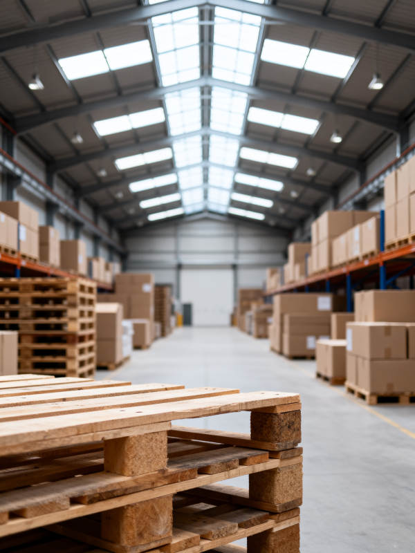 仓库托盘与纸箱堆叠场景图片