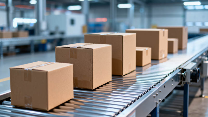 传送带上的纸箱流水线图片