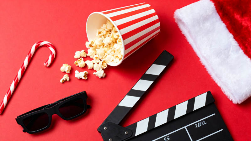 圣诞电影夜 爆米花与D眼镜图片