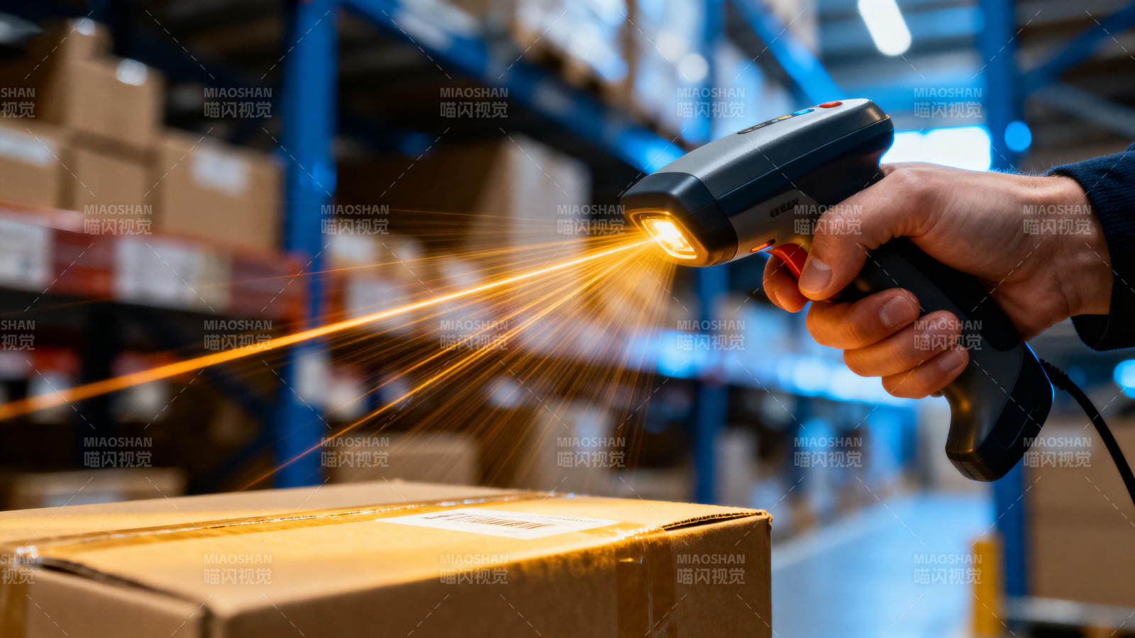扫码枪扫描仓库包裹图片