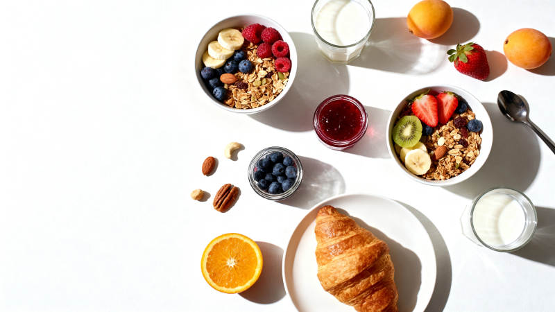 健康早餐 麦片水果羊角包图片