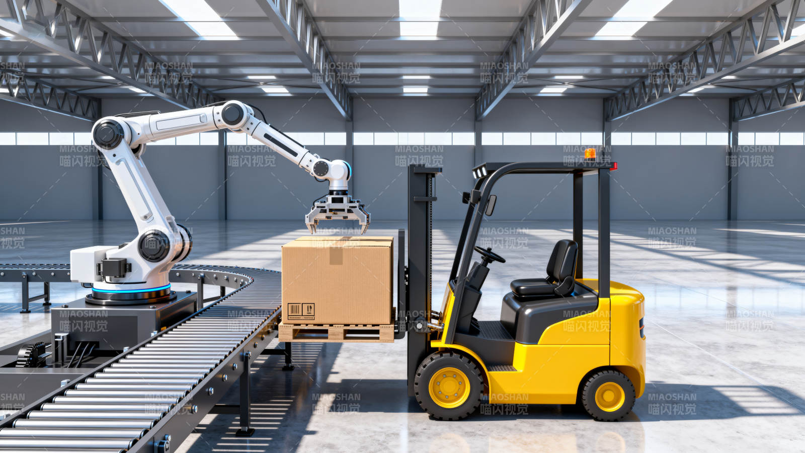 智能仓储 机器人 叉车协同作业图片