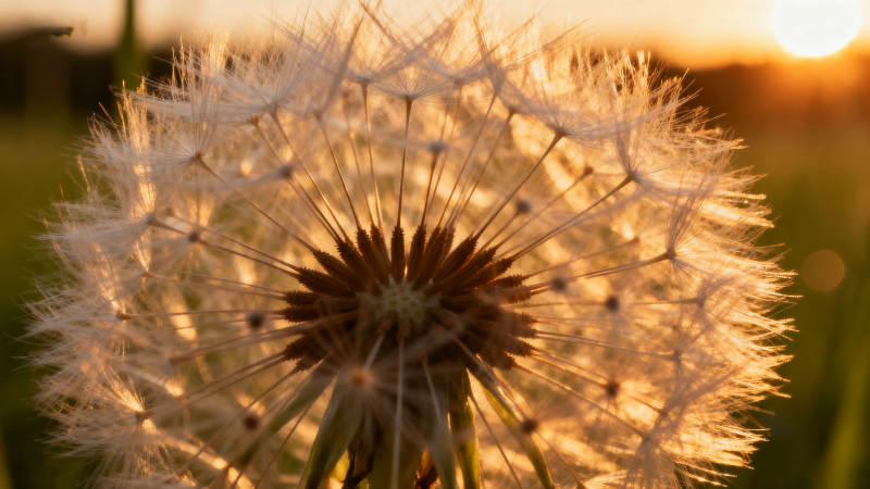 夕阳下的蒲公英绒球图片