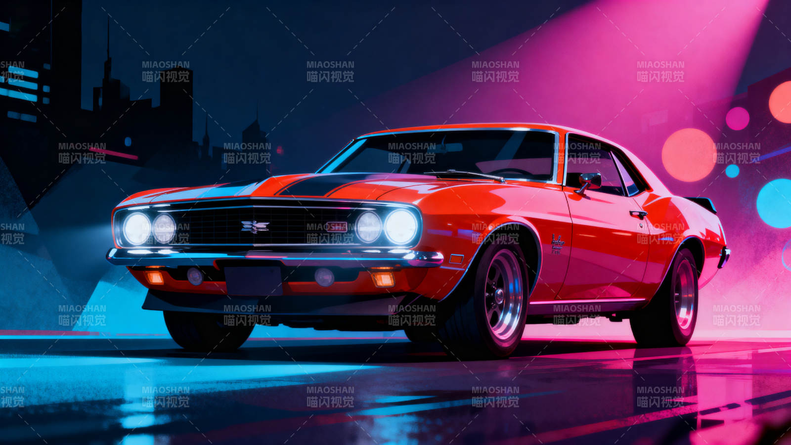 霓虹夜驰 经典肌肉车图片